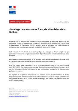 Jumelage des ministères français et tunisien de la Culture pdf