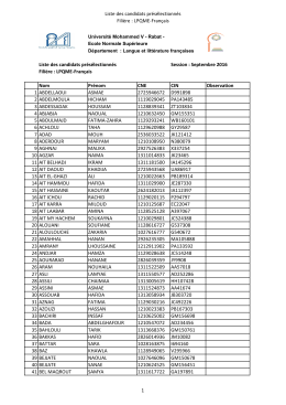 Liste des candidats présélectionnés Filière : LPQME