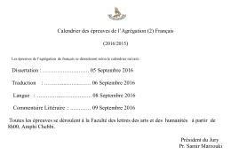 Calendrier des épreuves de l`Agrégation (2) Français Dissertation