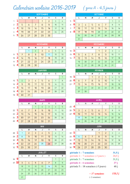 Calendrier scolaire 2016-2017 ( zone A - 4,5 jours )