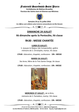 9h30 : MESSE CHANTÉE - Fraternité Saint Pierre de Belgique