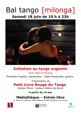 Samedi 18 juin de 19 h à 23h Initiation au tango argentin Petit Livre