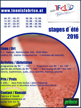 stages d´été 2016 - Tennisschule Fabrice d´Hondt