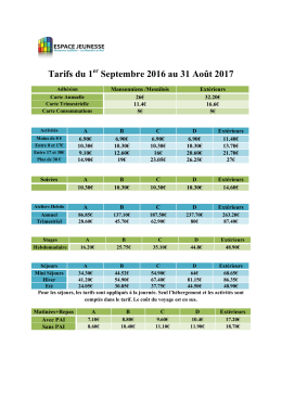Tarifs 2016-2017 - Ville de Maisons