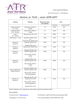 Horaires et Tarifs : saison 2016-2017