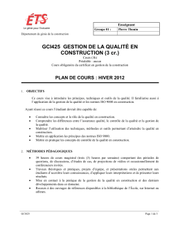 GCI425 GESTION DE LA QUALITÉ EN CONSTRUCTION (3 cr.)