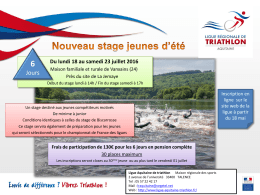 Info stage jeune ETE 2016 - Ligue Aquitaine Triathlon