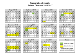 2016/17 School Calendar - Presentation Mullingar