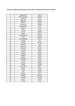 Liste des Candidats présélectionnés (niveau M1) au Mastère