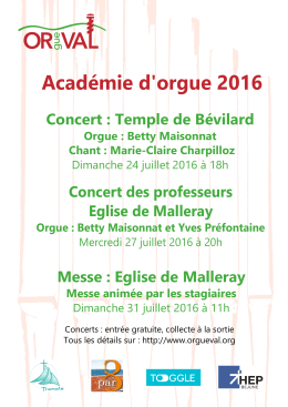 Affiche des concerts - stage d`orgue ORgueVAL