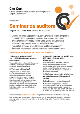 Seminar za auditore - Cro Cert – Centar za certificiranje sustava