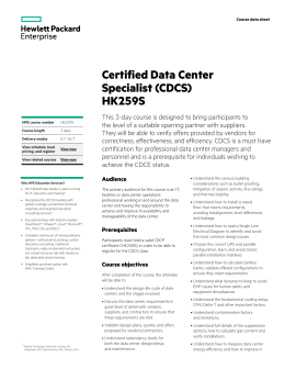 Certified Data Center Specialist (CDCS) HK259S course data sheet