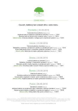 Denné menu THE OAK TREE RESTAURANT 22.08.2016