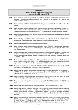 Usnesení ze 43. schůze Rady města Jevíčko konané dne 22. srpna