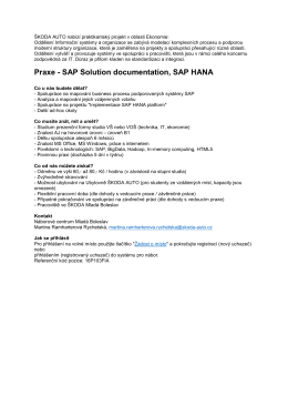 Praxe - SAP Solution documentation, SAP HANA