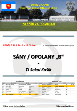 TJ Sokol Opolany zve na domácí fotbalové utkání dne 28.8.2016