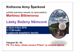 Autorská beseda s Martinou Bittnerovou "Lásky Boženy Němcové"