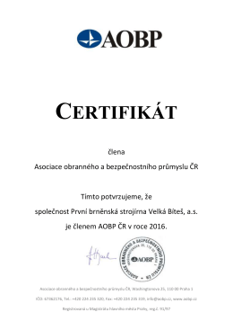 certifikát - První brněnská strojírna Velká Bíteš, a.s.