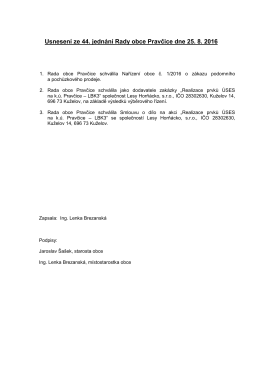 Usnesení ze 44. jednání Rady obce Pravčice