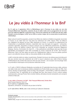 Le jeu vidéo à l`honneur à la BnF - Bibliothèque nationale de France