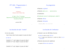 IFT 1010 - Programmation 1 Boucles 1 Au programme Les boucles
