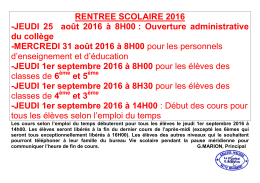 Dates rentrée 2016