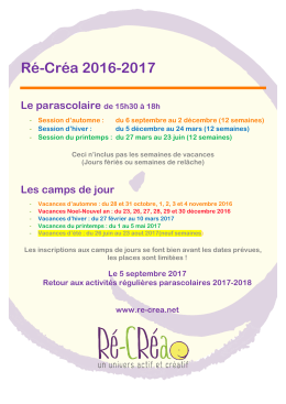 Ré-Créa 2016-2017 Le parascolaire de 15h30 à 18h
