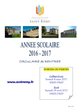 Circulaire de rentrée 2016/2017 - Association Scolaire Saint Rémy