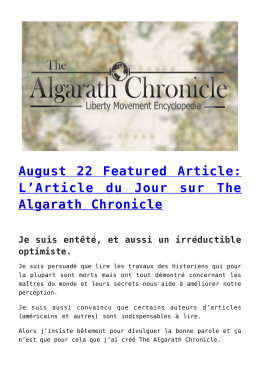 August 22 Featured Article: L`Article du Jour sur The Algarath