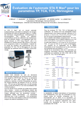 Évaluation de l`automate STA R Max® pour les paramètres