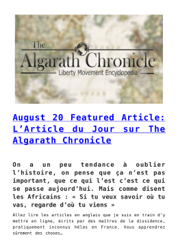 August 20 Featured Article: L`Article du Jour sur The Algarath