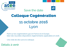 Colloque Cogénération 11 octobre 2016 Lyon