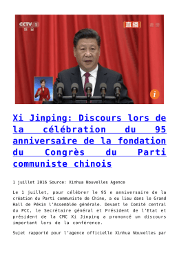 Xi Jinping: Discours lors de la célébration du 95 anniversaire de la