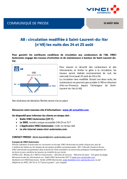 A8 : circulation modifiée à Saint-Laurent-du-Var