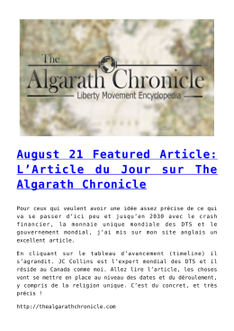 August 21 Featured Article: L`Article du Jour sur The Algarath