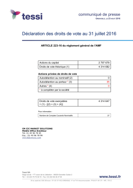 Déclaration des droits de vote au 31 juillet 2016