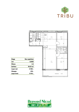 Etage Rez supérieur Lot L2A03 Pièces 3.5 Surface 96.81 m² Loyer