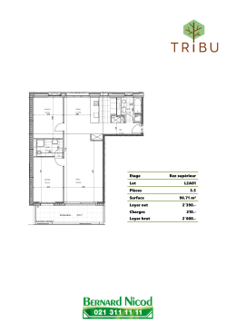 Etage Rez supérieur Lot L2A01 Pièces 3.5 Surface 96.71 m² Loyer