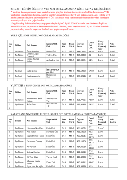 2016-2017 eğitim öğretim yılı not ortalamasına göre yatay geçiş listesi