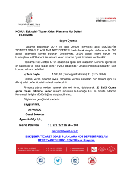 KONU : Eskişehir Ticaret Odası Planlama Not Defteri 01/09/2016