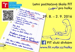 Letní počítačová škola FIT 29. 8. – 2. 9. 2016