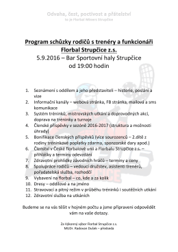 Program schůzky rodičů s trenéry a funkcionáři