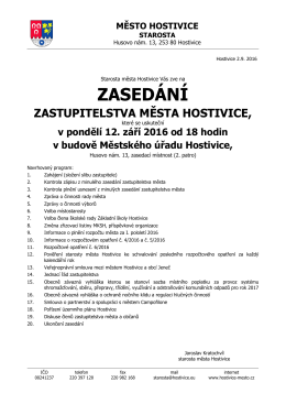 Pozvánka na zasedání Zastupitelstva města Hostivice č. 11/2016