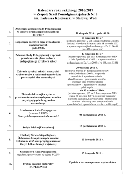 Kalendarz roku szkolnego - ZSP Nr 2 im Tadeusza Kościuszki w