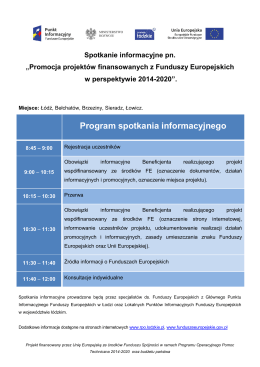 Program spotkania informacyjnego - RPO WŁ 2014-2020