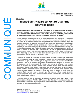 Mont-Saint-Hilaire se voit refuser une nouvelle école