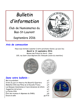 CNBSL Bulletin 16-09 - Le Club de Numismates du Bas St