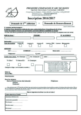Dossier inscription 2016-2017 - 1ère Compagnie d`Arc de Dijon