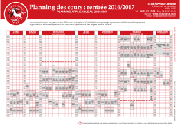 Planning des cours : rentrée 2016/2017