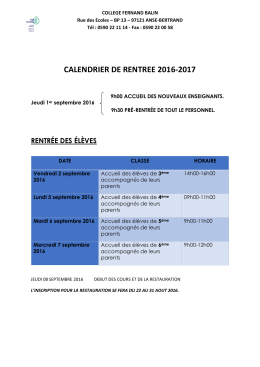CALENDRIER DE RENTREE 2016-2017